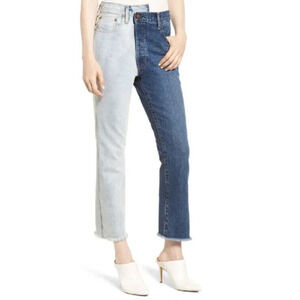 AO.LA Alice + Olivia Amazing Asymmetric Two Toned High Waist Boyfriend Jeans 25